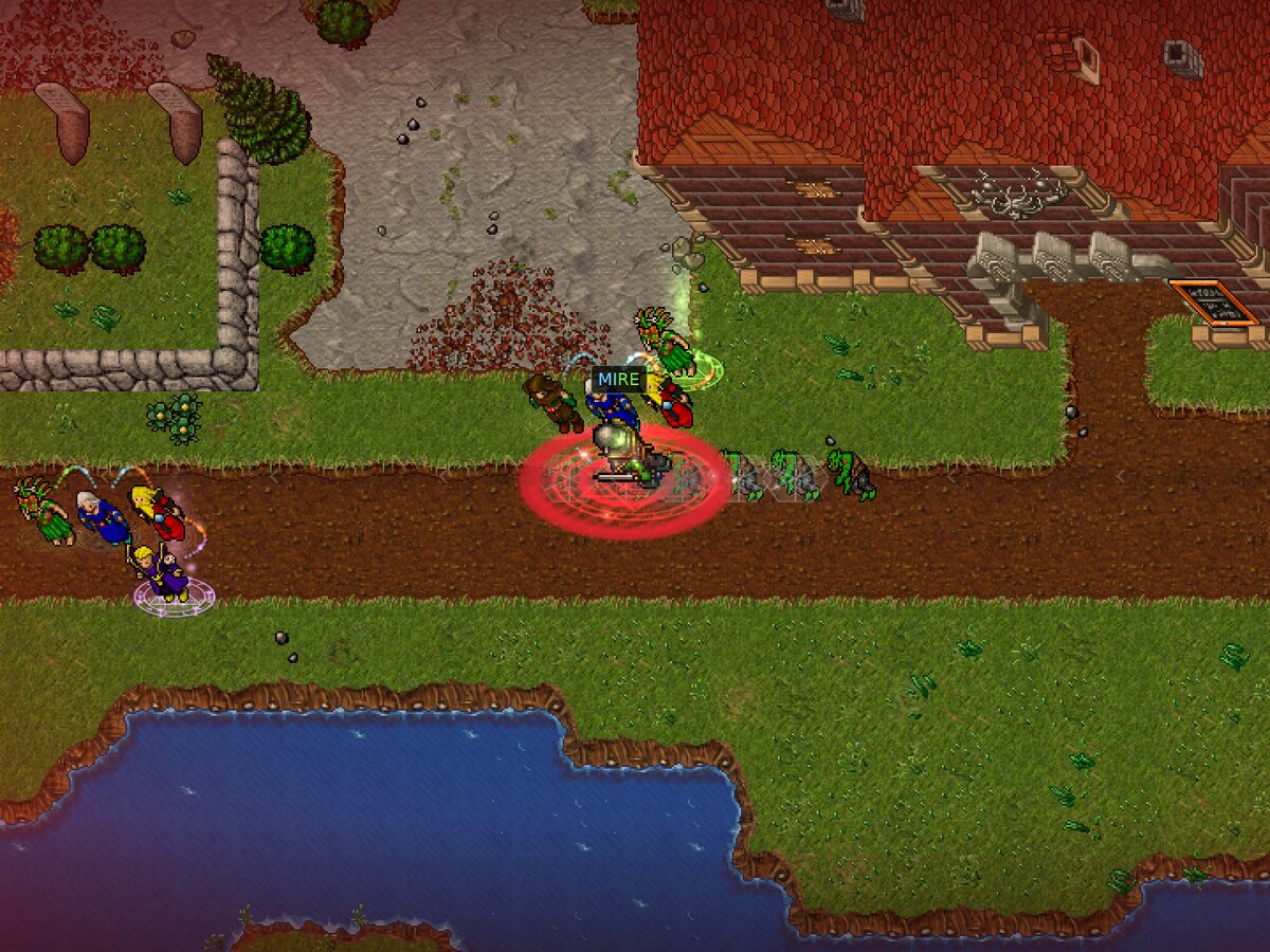 Warlord Ruzad on the farm road under his war banner.